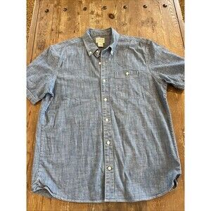 LL Bean Shirt Mens Medium Blue Chambray Short Sleeve Button Down Untucked Denim